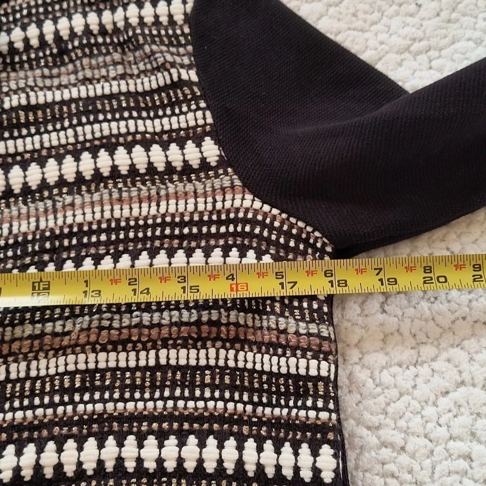 Chico's Black, White and Tan Weave One Button Closure Cardigan Sweater. …
